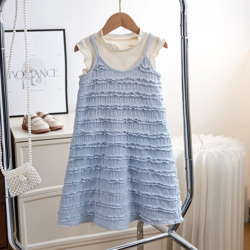 

Girls' Spring and Summer Korean-Style Sweet Outdoor Travel Solid Color Lace Vest Suspender Skirt2024New two-piece suit-KXKM