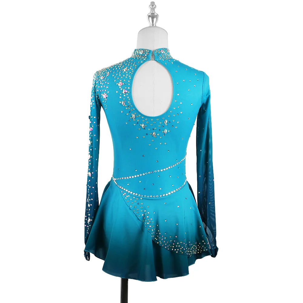 Sukienka łyżwiarska Zagitova dla kobiet i dziewcząt, spódnica do łyżwiarstwa figurowego, na występy i zawody, niebieski gradient, olśniewająca spódnica z siateczki.