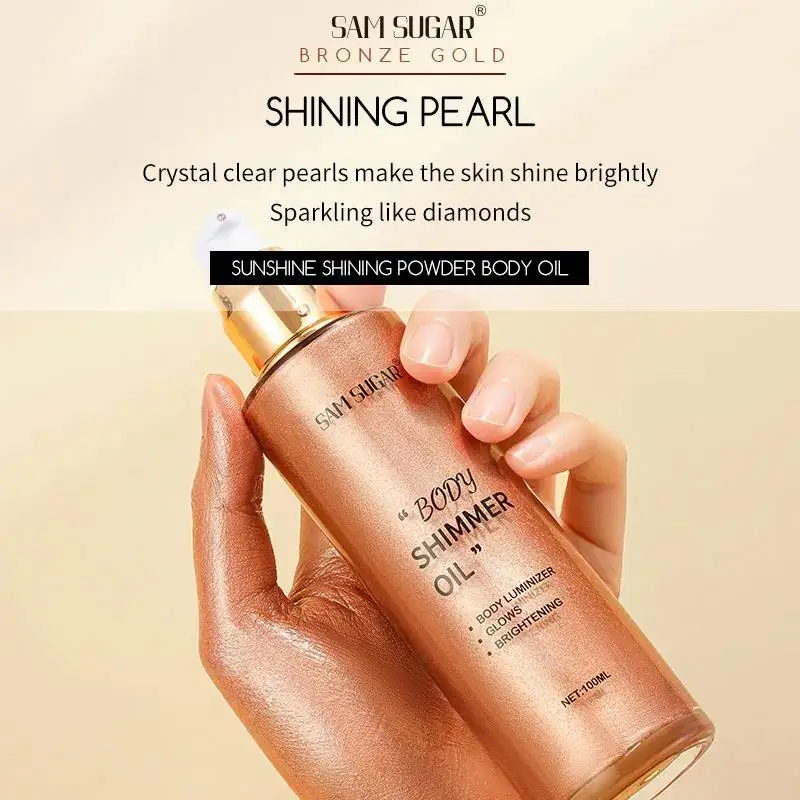 100 ミリリットルパールローズゴールドシマーオイルハイライター顔ボディグローブロンザーイルミネーター液体メイクアップシャインブライトナー