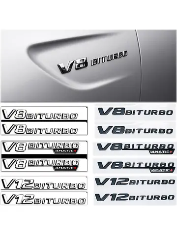 Universal Car Fender Emblem Badge V8 BITURBO 4MATIC+ For Mercedes Benz W220 W201 W222 W204 W176 W124 W212 W213 W177 Accessories
