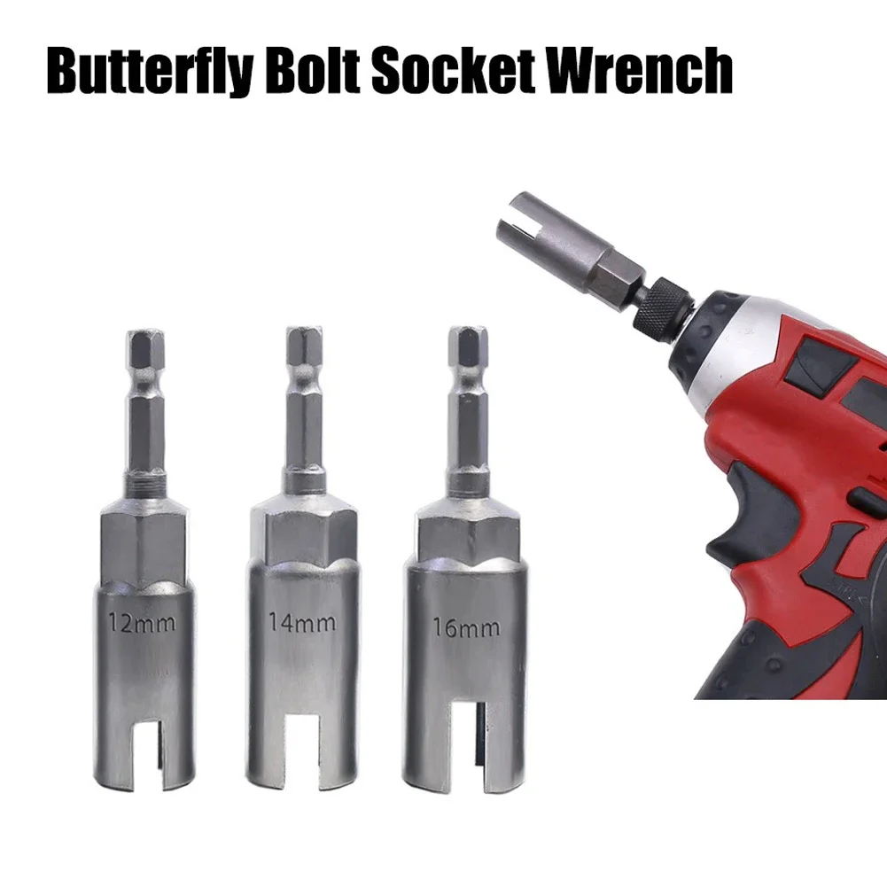 

3pcs Butterfly Bolt Socket Wrench 1/4" Hex Shank Chrome Vanadium Steel Socket Nut Electric Screwdriver Sleeve Hand Tools