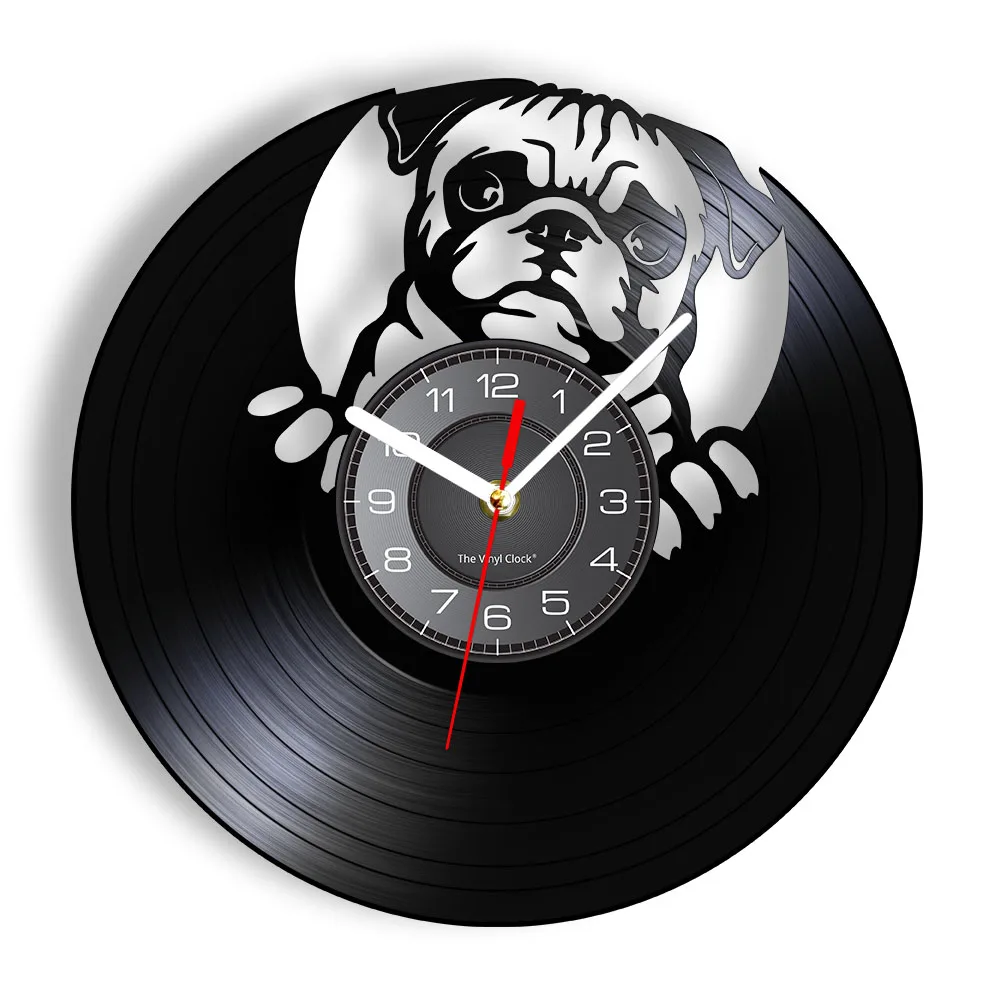 

English Bulldog Wall Clock British Dog Breeds Vinyl Record Wall Clock Love My Bulldog Puppy Pug Pet Shop Wall Decor Clock Gift