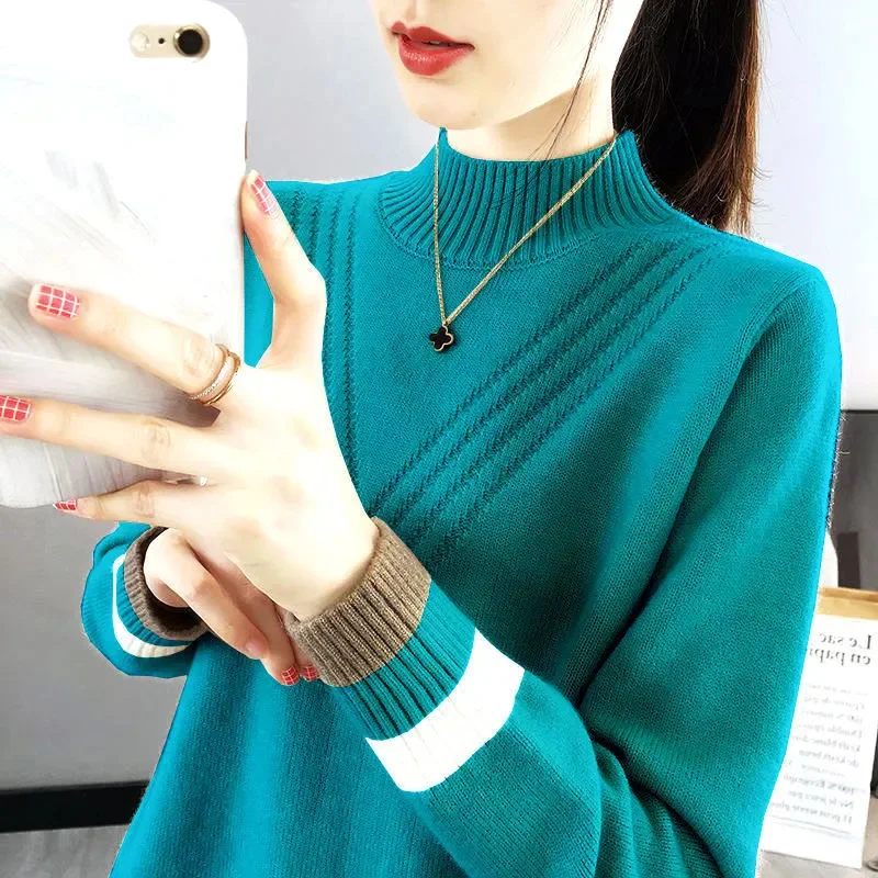 

Bottoming Sweater Ladies 2024 New Autumn Winter Thick Pullover Women Semi-High-Necked Add Velvet Top Knitwear High Quality Coat