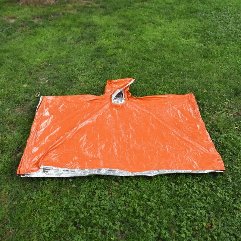 Emergency Water Proof Raincoat Aluminum Film Disposable Poncho Cold Insulation Rainwear Blankets Survival Tool Camping Equipment