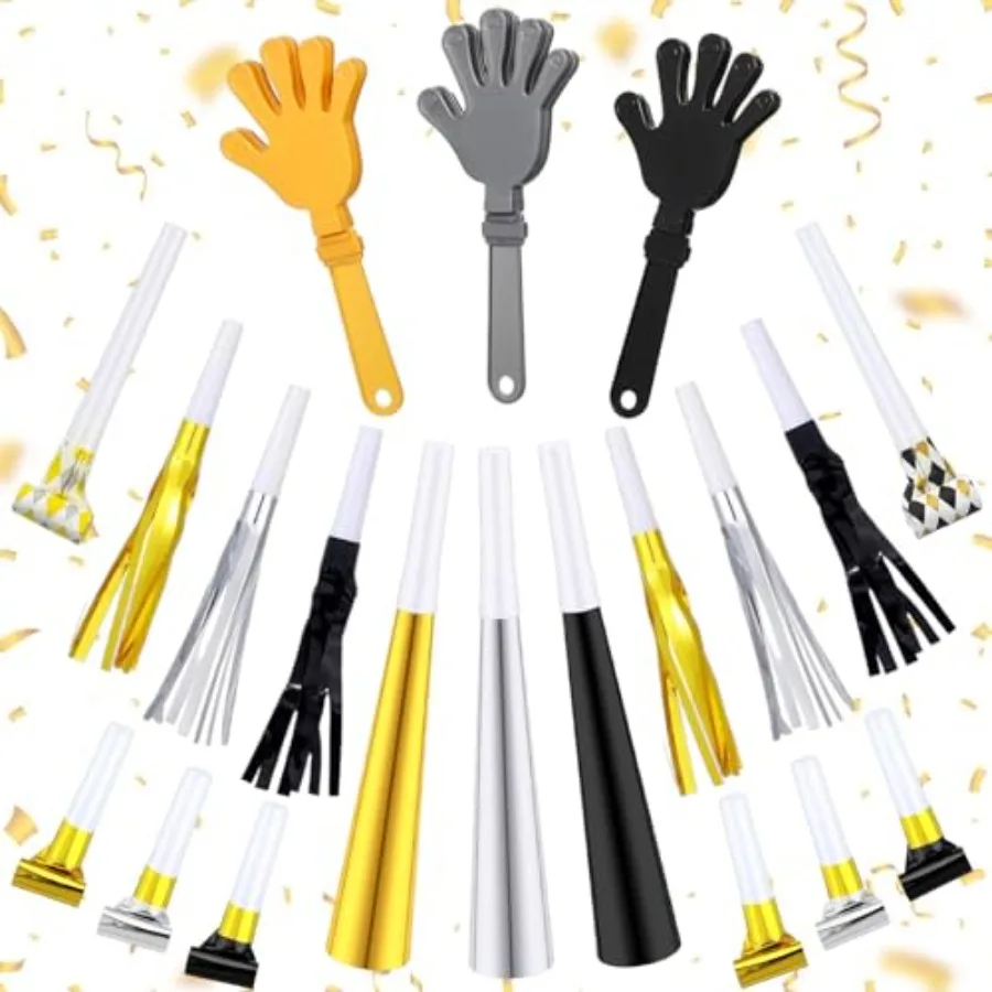 

Набор шумных аксессуаров JarThenaAMCS: 240 шт. (48 шумовиков-хлопушек 7,5 дюймов, 48 рожков, 48 металлических шумовиков с бахромой, 48 пневматических рожков и 48 блестящих шумовиков)