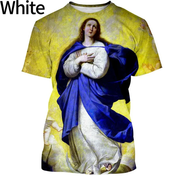 Female Fashion Virgin Mary 3D Printing T Shirt Christian Mother of God Personality Short Sleeved Women\'s T Shirt