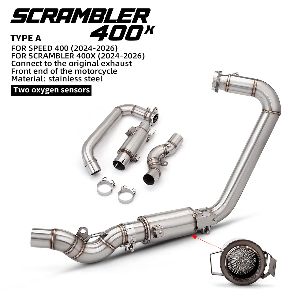 

For 2024-2026 Speed Scrambler 400X motorcycleStainless steel exhaust pipe