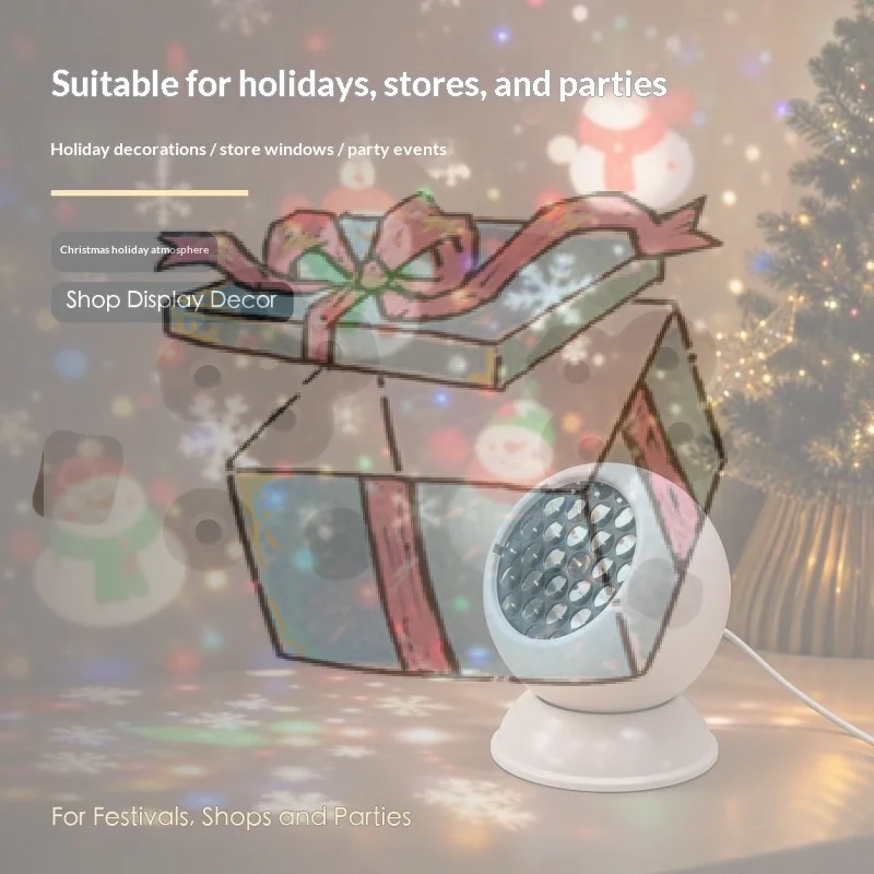 【CCA】LED Snowflake Christmas Ambient Projector Light Lenses 360 Rotating Base For Bedroom Party Living Room Decor