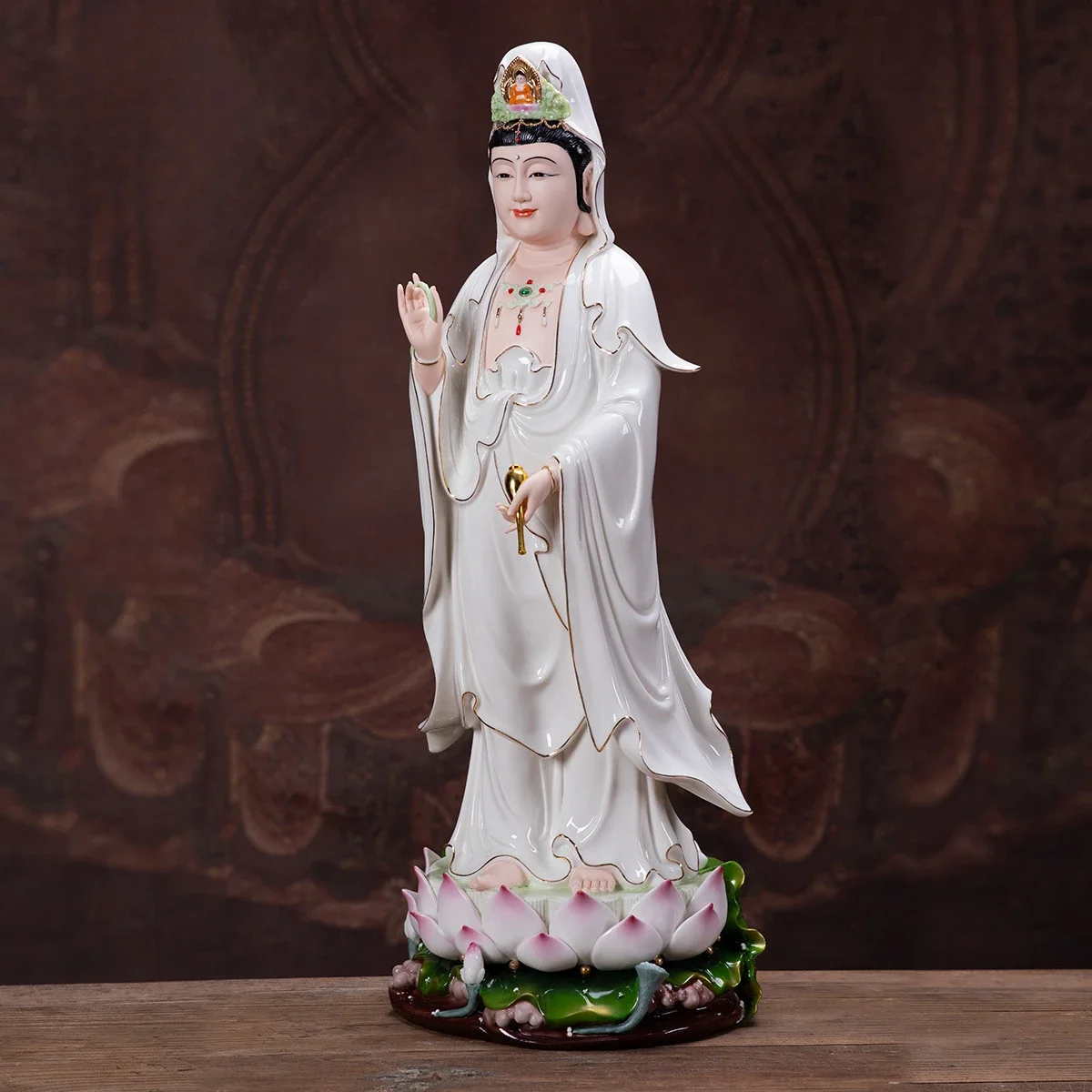 Ceramic Western Saha Sansheng Lilian Standing Statue Guanyin Amitabha Buddha Home Devotion Bodhisattva Plastic Ornament