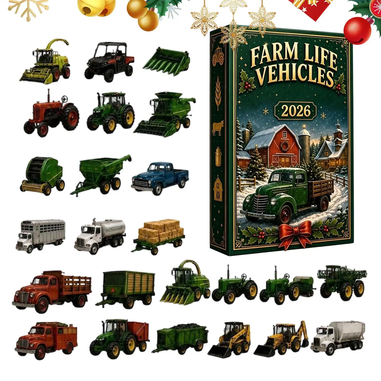 Farm Life Vehicles Calendar Christmas Advent 24 Days 2D Acrylic Ornament Agricultural Machines 2026 Countdown Calendar for Kids