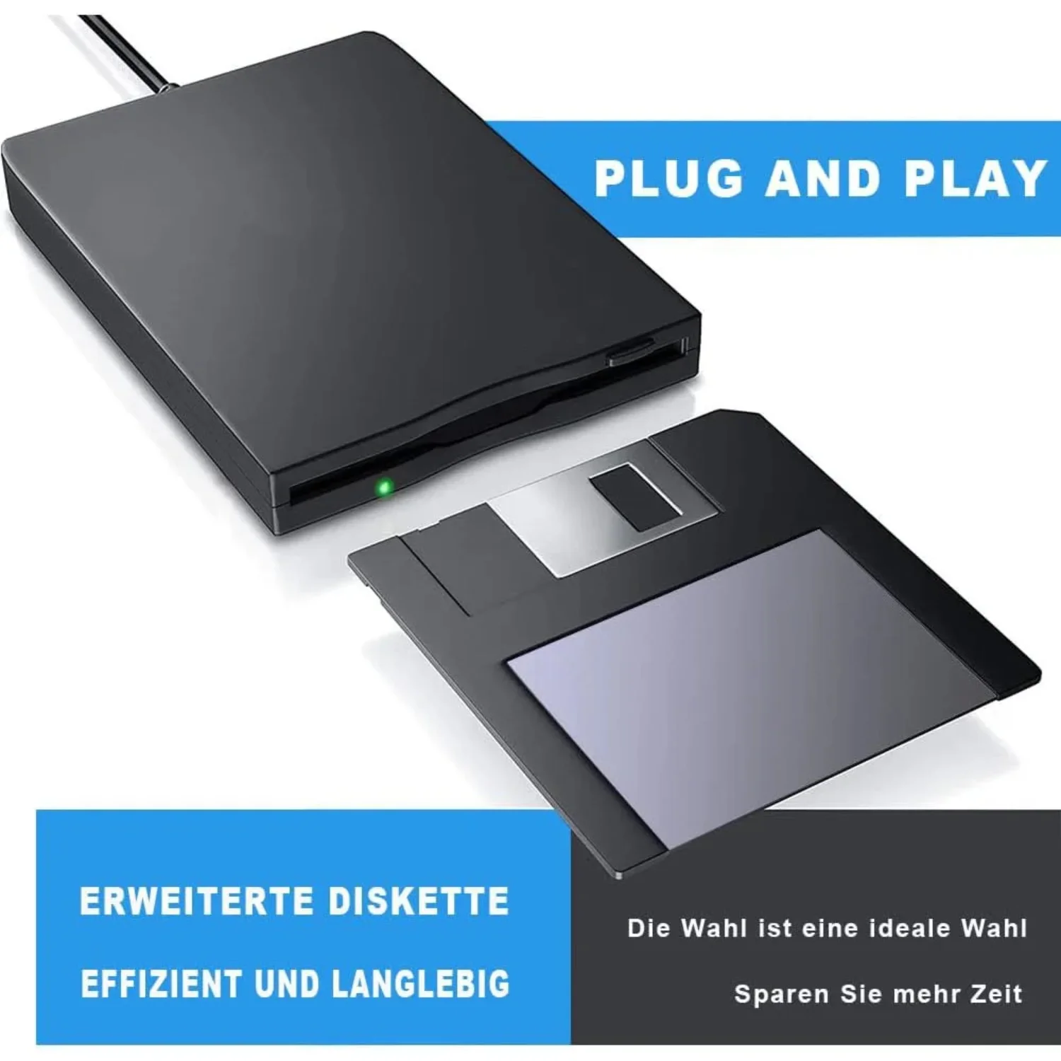 Floppy Disk Reader Drive 3.5" 1.44MB FDD External USB Floppy Diskette Drive for Windows 11/10/8/7/XP/Vista Mac PC Laptop Desktop