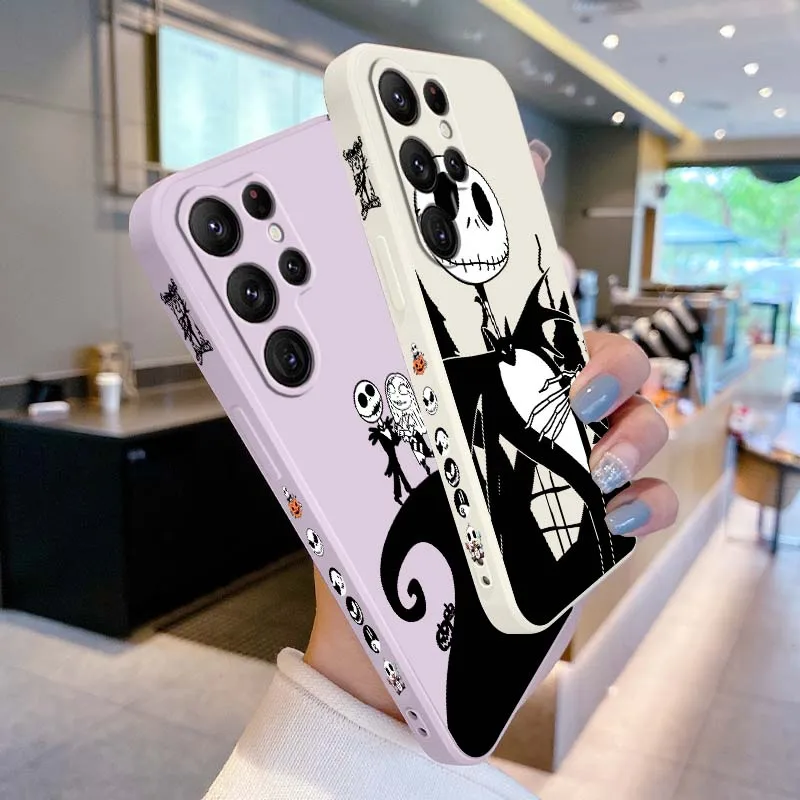 サムスン Galaxy S25 S24 S23 S22 S21 S20 Ultra Plus FE 5G用 ナイトメア・ビフォア・クリスマス 液体状左ロープカバー付きスマホケース