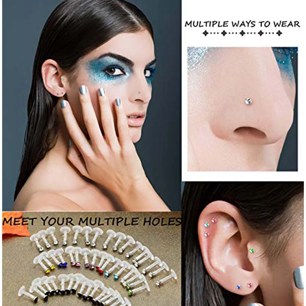 14Pcs/lot Bioplast Tragus Piercing Lip Piercings Labret Ring Cartilage Tragus Ear Studs Lip Piercing Rings Body Piercing Jewelry