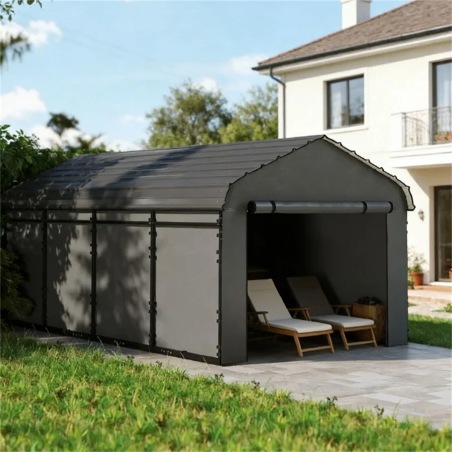 

Metal carport for outdoor sunshade and rain shelter, dark gray finish with durable corrosion-resistant coating