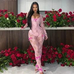 Women Summer See Through Jumpsuit Sexy  Fashion Coquette Low-Neck Midnight Clubwear Skinny Elastic Workout Overalls