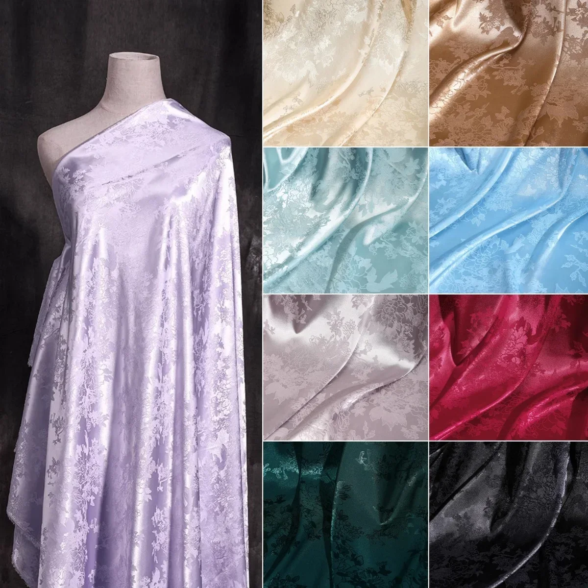 어두운 무늬 자카드 모조 아세트산 새틴 원단 부드럽고 매끄러운 원단으로 만든 의류 한푸 말 얼굴 스커트 치파오