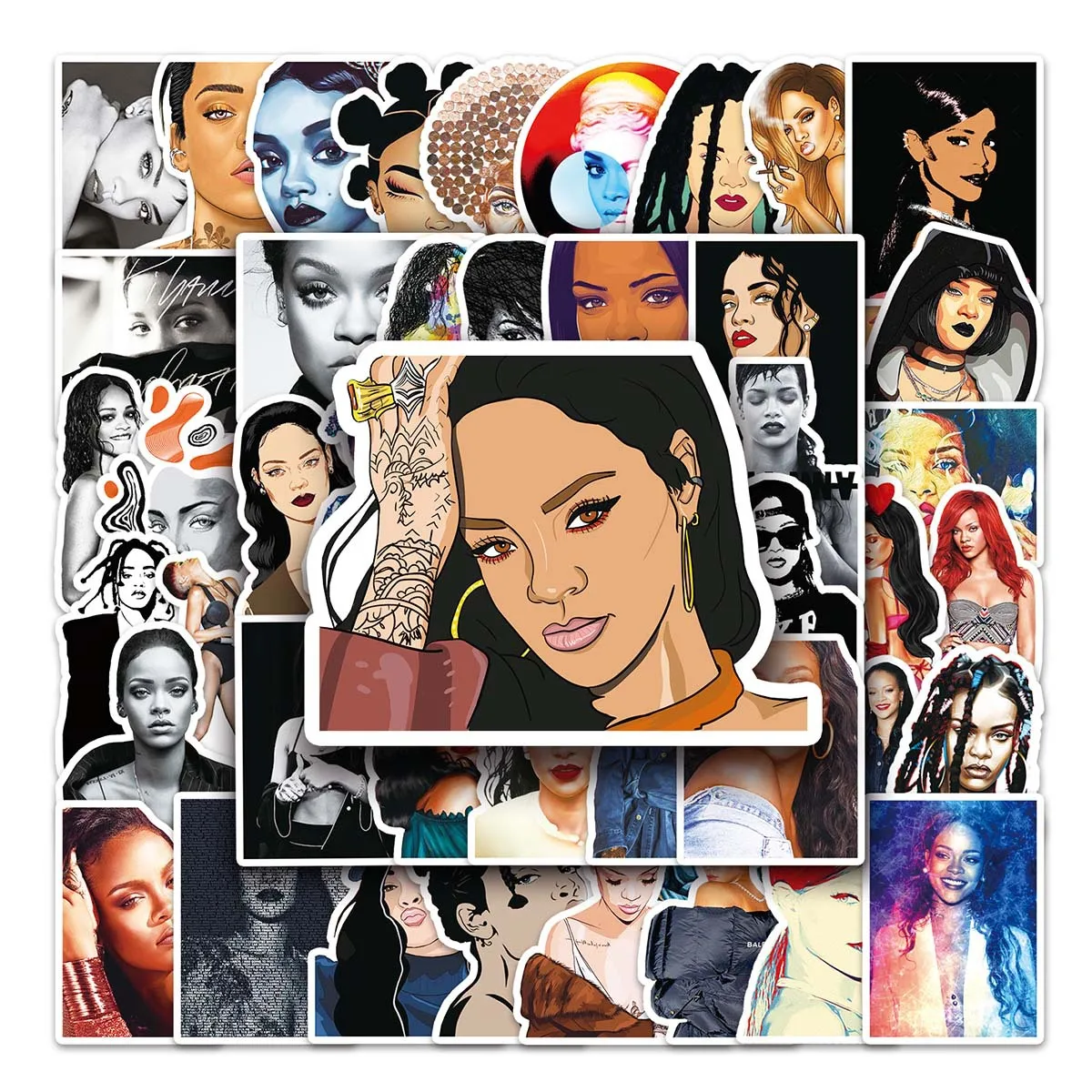 50PCS Hot Selling Popular singer Rihanna Stickers Fans Gifts DIY Water bottle Laptop Cars Knapsack Skate