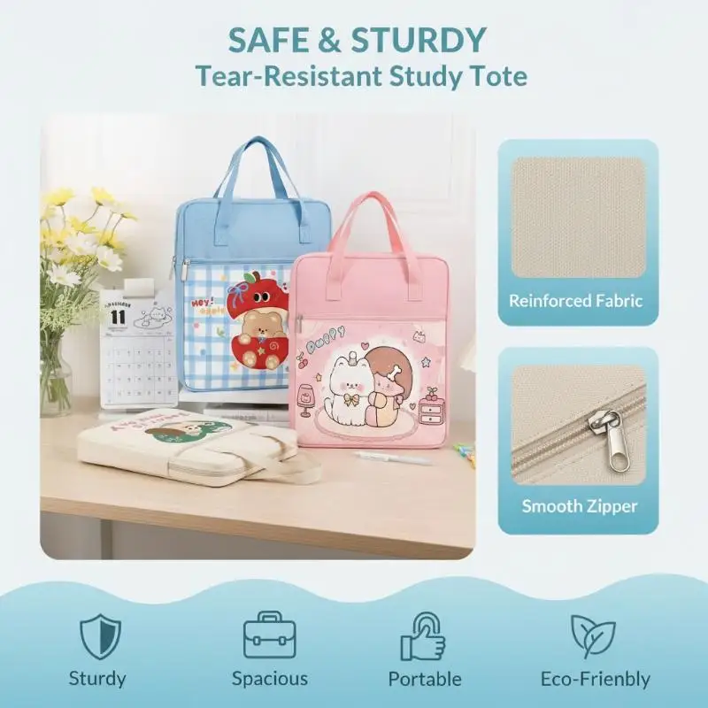 Niedliche Tragetasche mit Cartoon-Print, große Kapazität, für Schüler, Hausaufgaben, Dokumente, Tutorial, Aufbewahrung, Handtasche, Schulbedarf – Detail 2