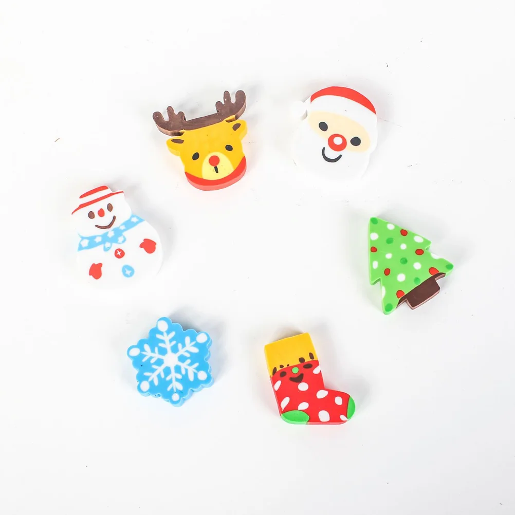 

6 Pcs Christmas Goodie Bag Stuffers Erasers for Kids Cartoon Pencil Novelty Student