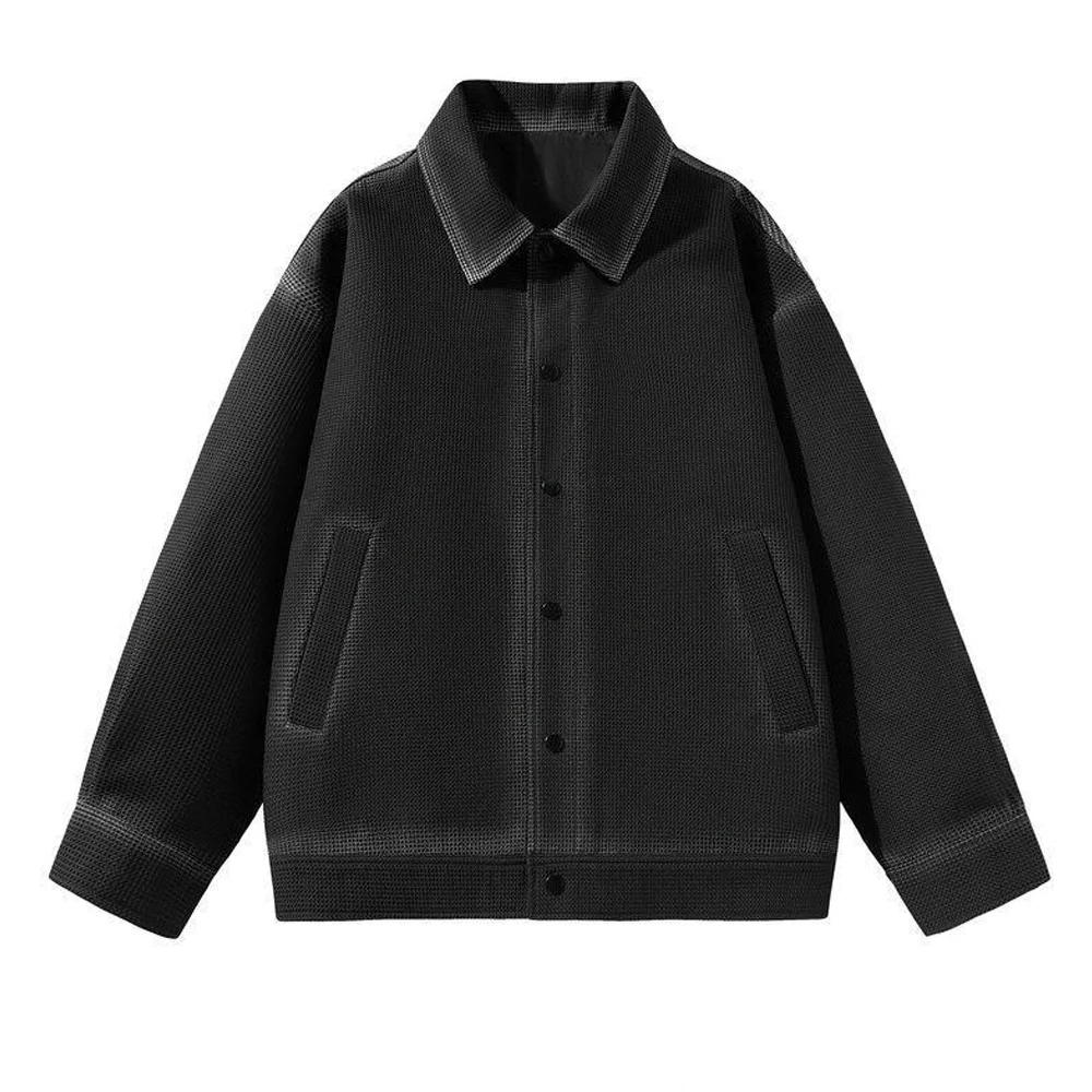 Men's Black Jacket Minimalist Oversized Casual Coat Streetwear Workwear Button Up Outerwear 2026 New