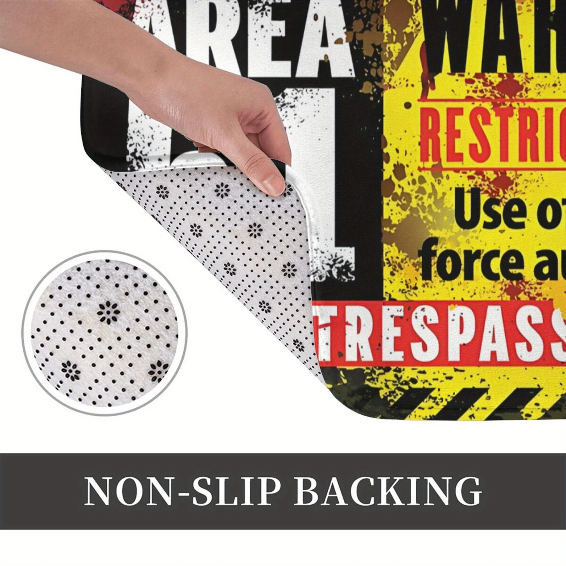 Area 51 Warning Sign Print Doormat, Funny Restricted Zone Floor Mat for Bedroom Game Room, Washable Decor Carpet