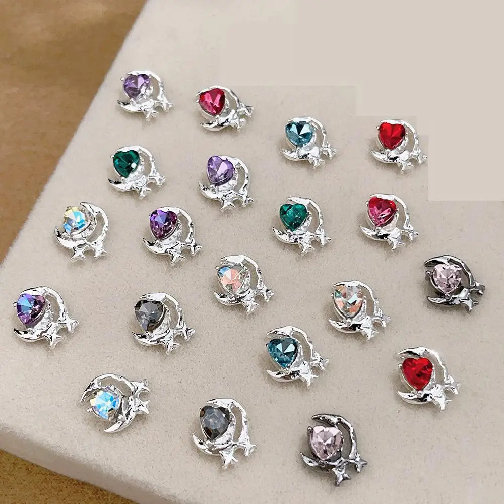 20 stuks 9.5x9.3mm Hart Diamant Maan Sterren Legering Nail Art Accessoires Glanzende Steentjes Manicure Decoraties Nail Diy Charms