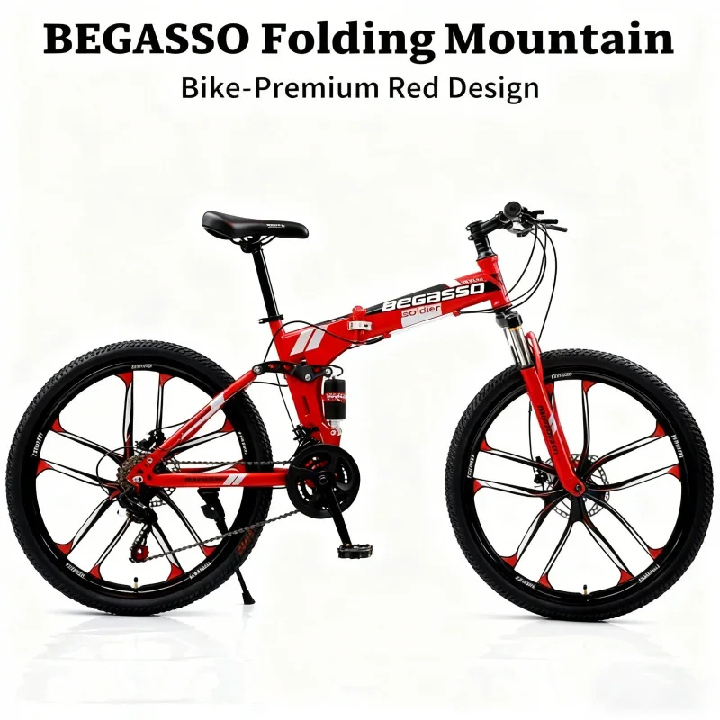 

Adult Folding Mountain Bike High Configuration Ten Knife Wheel Red Cross-Border Wholesale Variable Speed Soft Tai