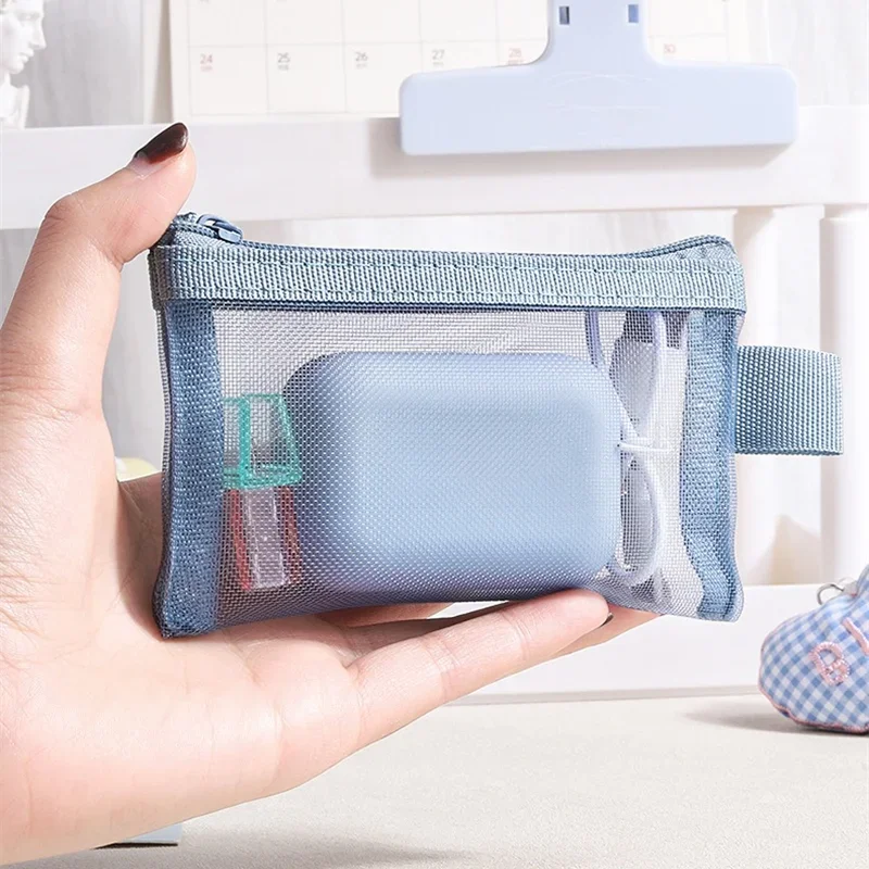 1PC Portable Mini Zipper Mesh  Bag New Coin Purse Small Square Mesh Coin Purse Travel  Carry Pouch with Zippered Nylon pouch