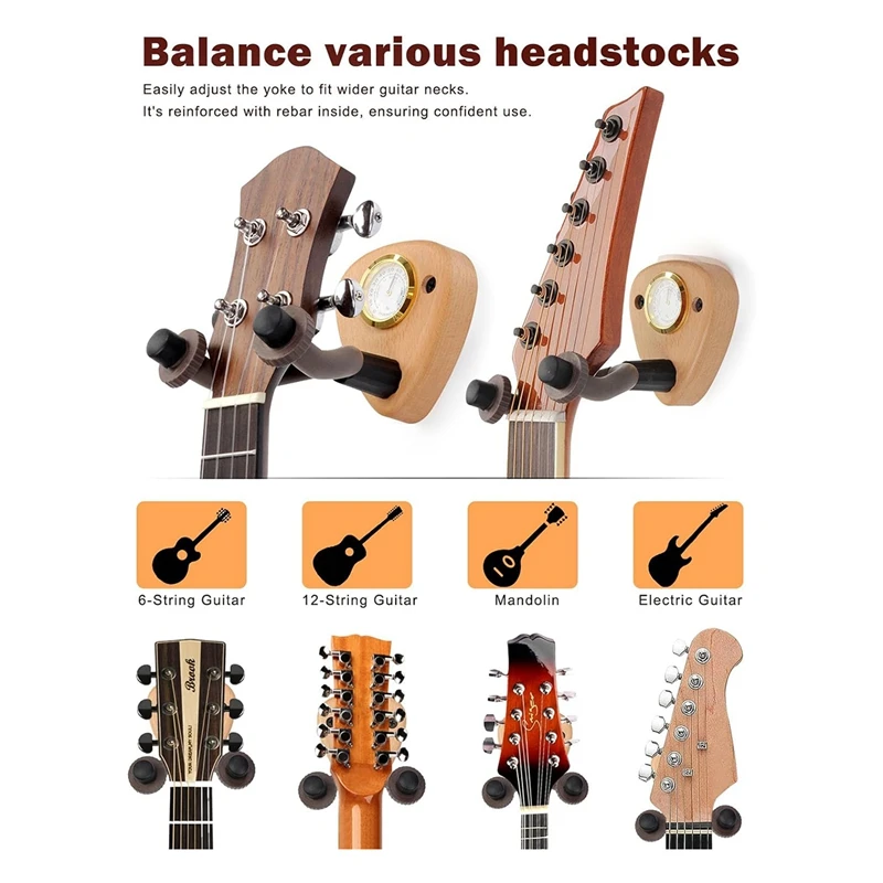 Guitar Wall Mount Holder With Humidity Monitoring Guitar Hanger Hook For Acoustic, Electric, Ukulele, Bass With 5 Picks