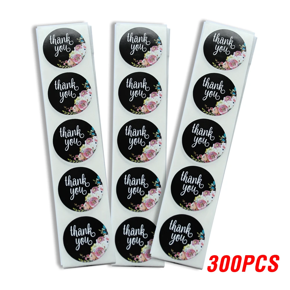 50-500pcs colorful flower thank you stickers white with black ground labels sticker scrapbooking for journal stationery sticker