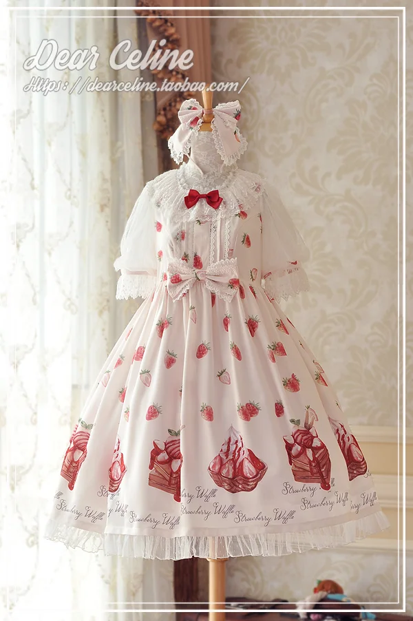 Lolita Strawberry Ice Cream Ruffle Neck Lolita Dress by DearCeline