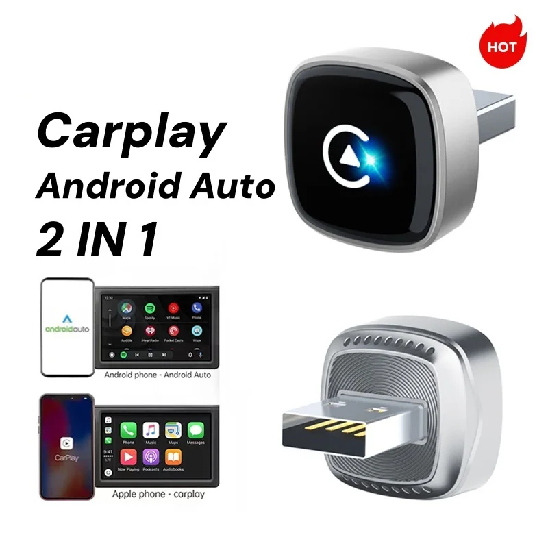 

Беспроводной адаптер CarPlay и Android Auto 2-в-1 для автомобиля, донгл Plug and Play для телефонов iOS и Android, быстрое автоматическое подключение