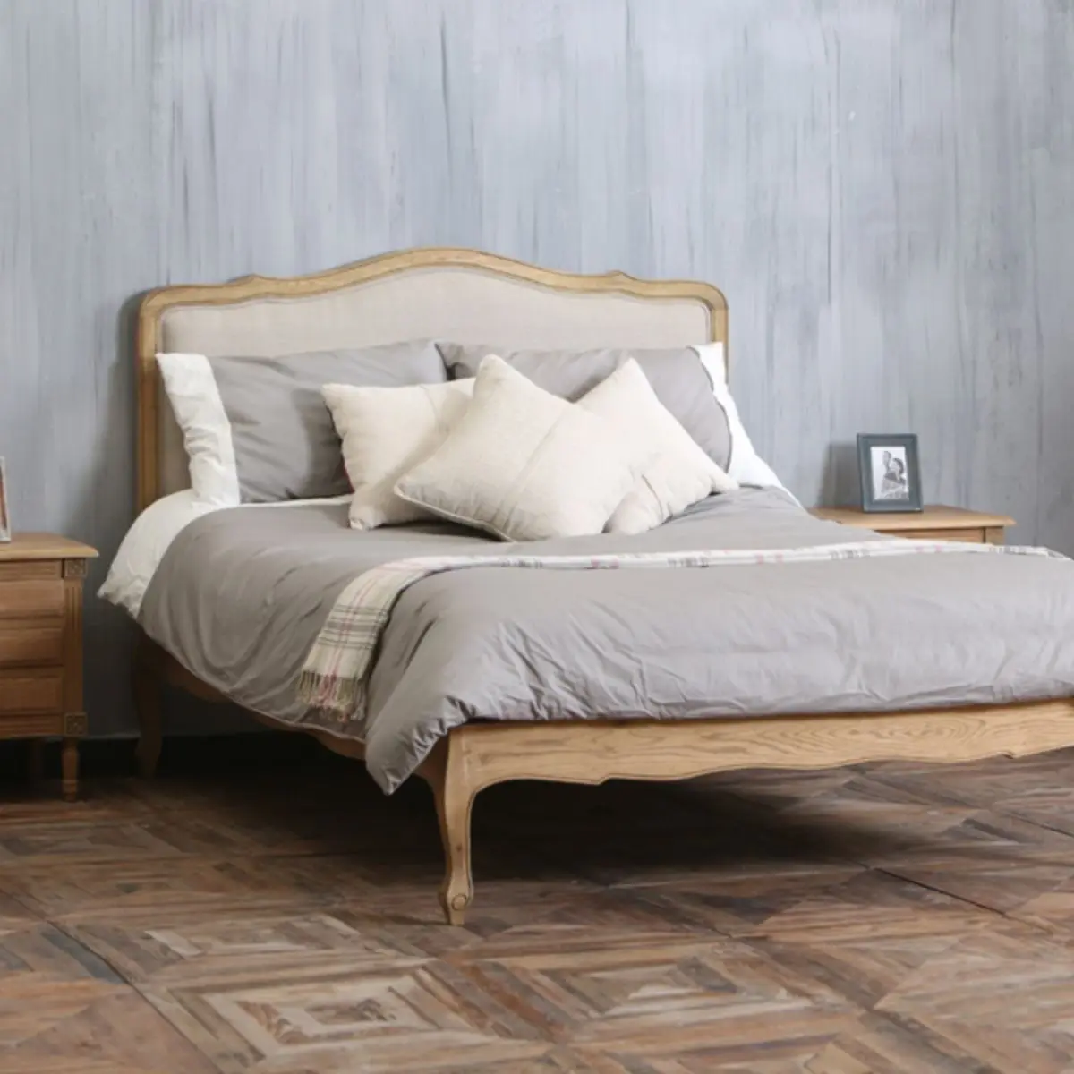 Oak solid wood frame three-proof cotton and linen flat soft bag single double bed