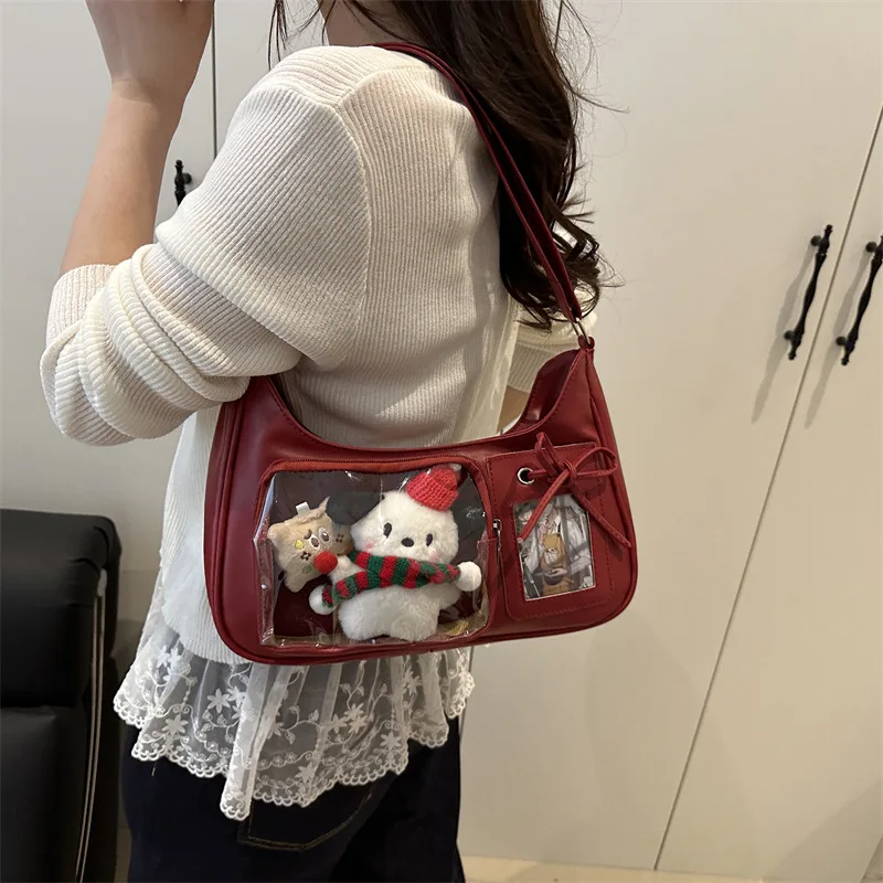 Y2K Harajuku Women's Shoulder Bag Korean Transparent Ita School Crossbody Preppy Handbag Japanese Designer Female Purse