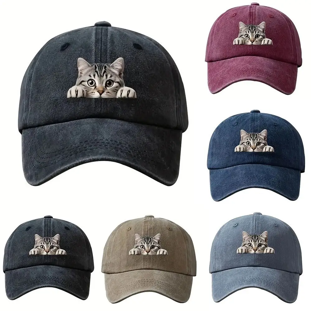 

Embroidery Cat Baseball Cap Cool Cat Adjustable Duck Tongue Hat Lightweight Breathable Feral Trucker Hat Unisex Styles