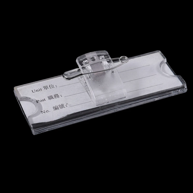 3X Safetypin Clear Hard Plastic Name Tag Clip Holder 3 Pcs