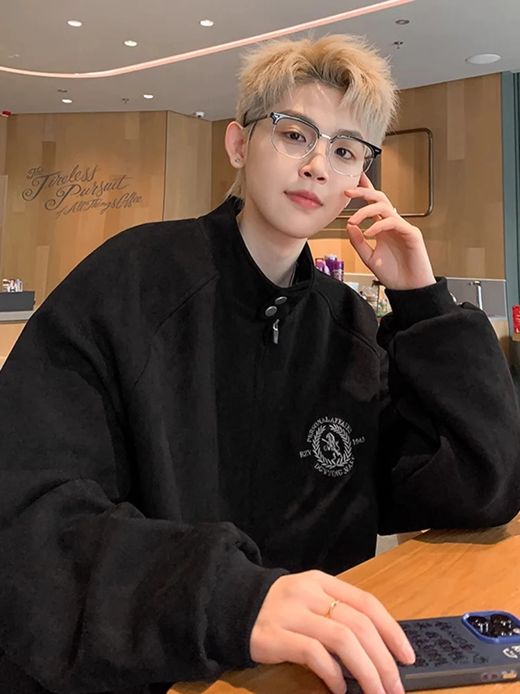 

American Retro Suede Jaet Men's Spring Autumn Sle MA Pilot Jaet Cool Stand Collar Baseball orm Loose Fit Outerwear