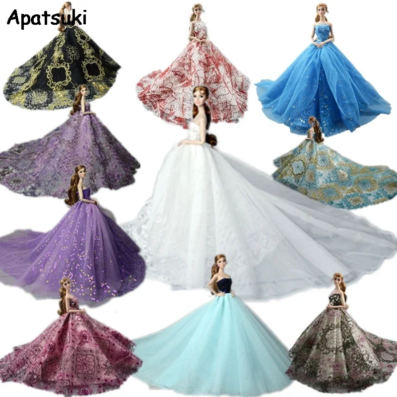 Handmade Wedding Dress For Barbie Doll Clothes Outfits Princess Evening Party Ball Long Gown Bridal Dress 1/6 Dolls Accessories