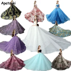 Handmade Wedding Dress For Barbie Doll Clothes Outfits Princess Evening Party Ball Long Gown Bridal Dress 1/6 Dolls Accessories