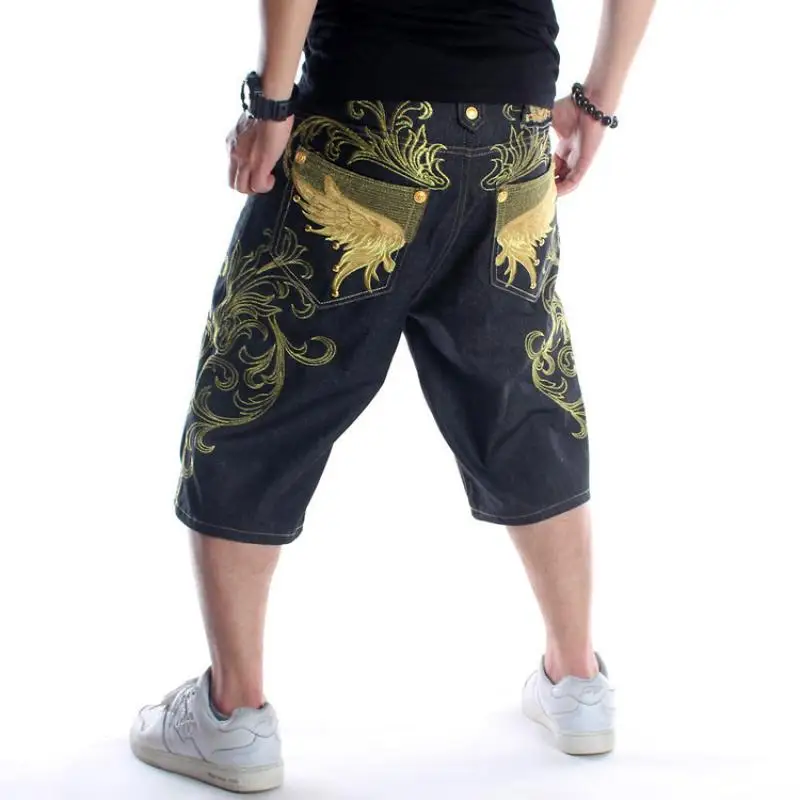 Men Skate Baggy Loose Embroidery Rap Hip Hop Jeans Denim Trousers Pants