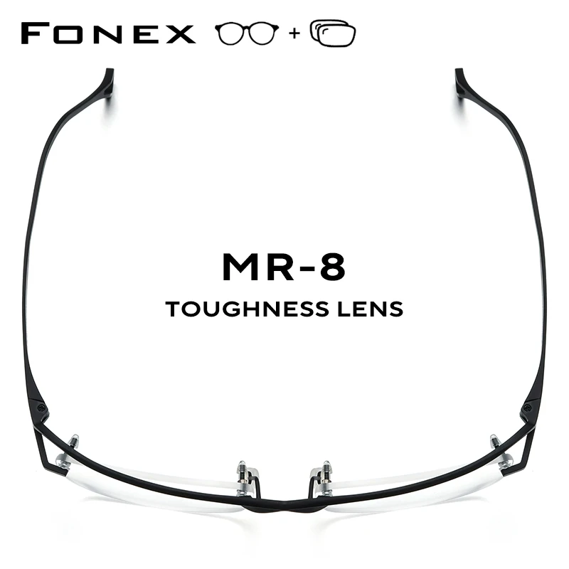 FONEX Progressive Prescription Glasses Custom Myopia Optical Lens Eyewear Men Square Eyeglasses Semi-Rimless Titanium Frame 5756