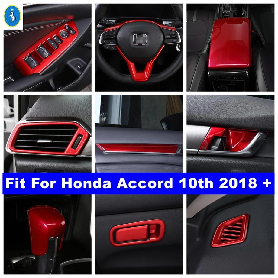 

Window Lift Button / Steering Wheel / Air AC Vent / Gear Head Cover Trim For Honda Accord 10th 2018 - 2022 Red Car Accessories