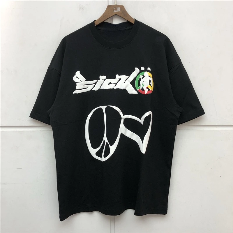 2023SS Puff Print Sicko T-shirt Men Women Best Quality T-shirt Black White Summer Style Tops Tee 100% Cotton Streetwear T shirt