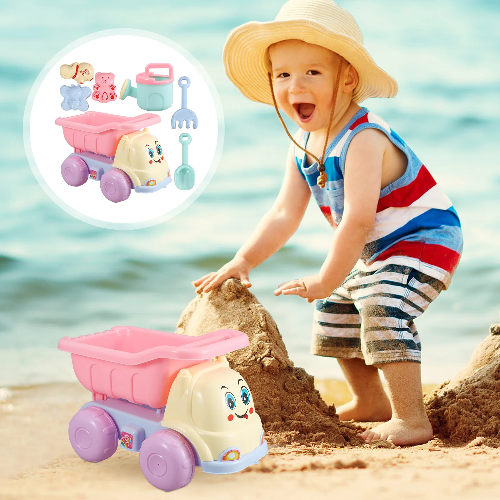 7-częściowy zestaw do zabawy na plaży dla dzieci, łopatka do piasku, wywrotka, kreatywne narzędzia do piasku, idealny prezent do zabawy na świeżym powietrzu, zestaw do zabawy na plaży