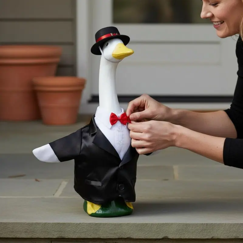 

Goose Wedding Suit Weather-Resistant Goose Statue Suit Outfit Outdoor Decoration Soft Material Easy to Use for Garden