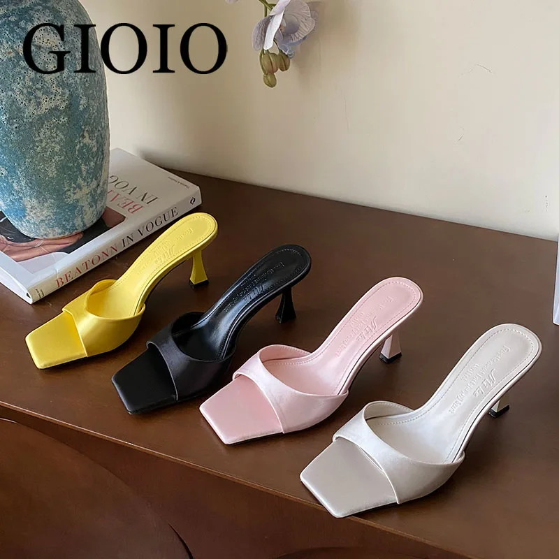 

Новые летние женские шелковые туфли-мюли GIOIO с открытым носком, модные элегантные туфли-лодочки на тонком высоком каблуке