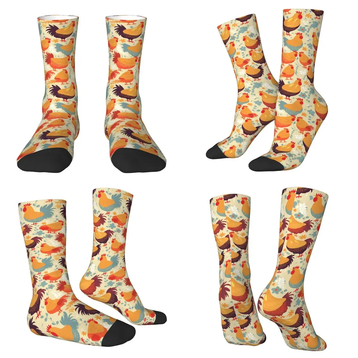 

Носки с цветным принтом курицы в мультяшном стиле, впитывающие пот, носки в стиле Харадзюку, всесезонные длинные носки унисекс, подарки на День святого Валентина