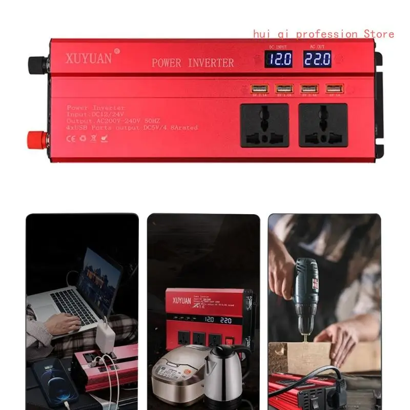 

600W/1200W/2000W Power Inverter 12V 24V to 220V Car Inverter with 4 USB Outlet Car Adapter VoltageTransformers