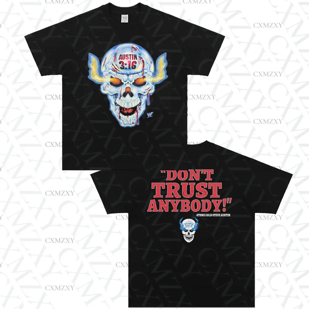 ستون كولد ستيف أوستن الترفيه المصارعة القطن الخالص الرجعية قصيرة الأكمام تي شيرت جودة عالية العلامة التجارية الفاخرة