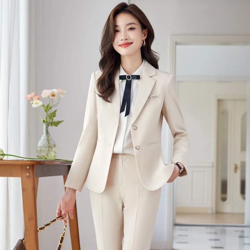 NAVIU Navy Blue Suits Women Spring Autumn New Professional Temperament Interview Slim Blazer And Pant Sets Office Lady Work Wear